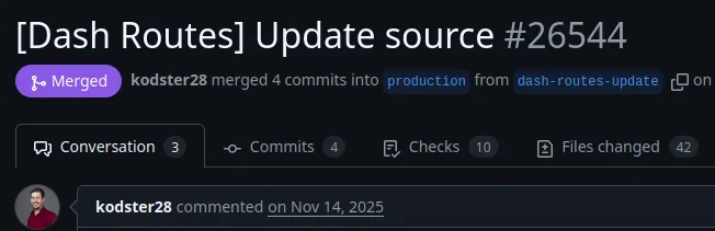 GitHub PR updating dash routes