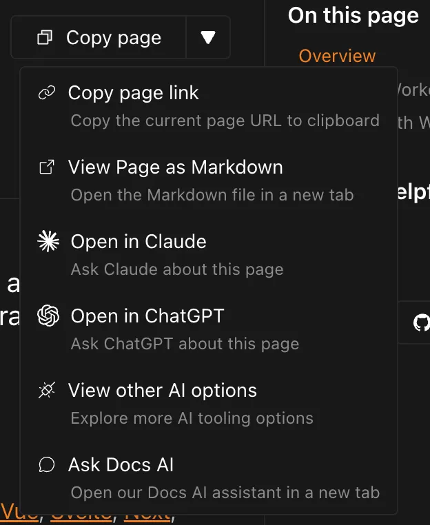 Copy page as markdown button